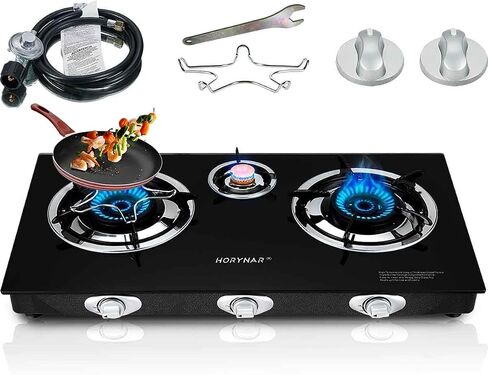 3 Burner Propane Gas Stove Auto Ignition 34,500 BTU CSA Hose for Outdoor | Propane Gas Stove Auto Ignition Energy-efficient Easy to Clean CSA Regulator Hose Included for Outdoor Cooking, Emergency in Saudi Arabia