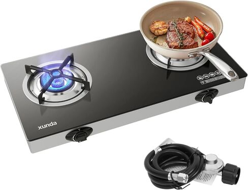 Outdoor Propane s Stove, 28000 BTU Dual Burner LPG Propane Gas Cooktop with Tempered Glass Top, Portable Gas Stove for Outdoor Cooking Camping Grilling in Kuwait