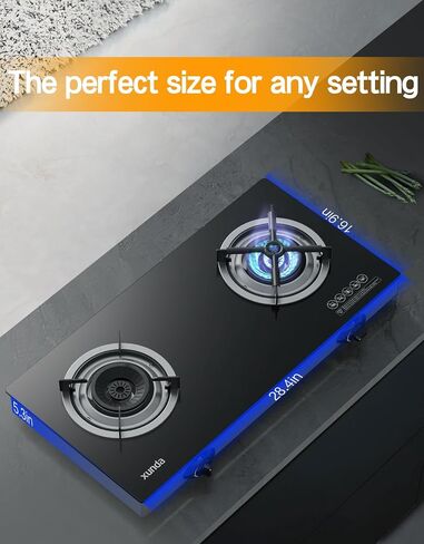 Outdoor Propane s Stove, 28000 BTU Dual Burner LPG Propane Gas Cooktop with Tempered Glass Top, Portable Gas Stove for Outdoor Cooking Camping Grilling in Kuwait