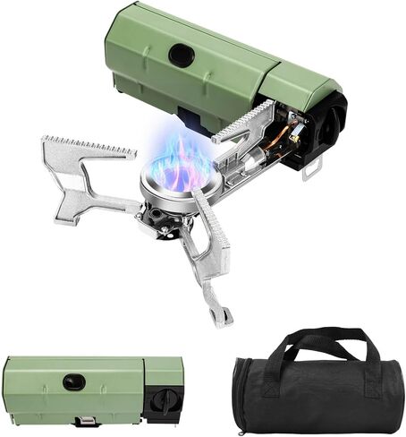 Hisencn single burner camp stove with Grill Pan for Camping,RV Essentials | 15,000 BTU Propane Camping Stove with Cutting Board & Carrying Bag,Portable Camp Stove Set Gifts For Man,Blue in Saudi Arabia
