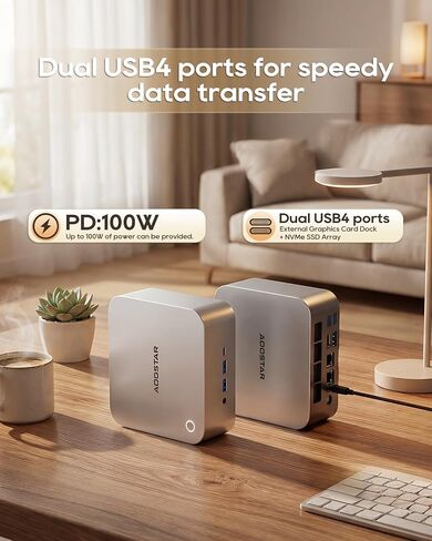 AOOSTAR MACO AMD Ryzen 7 6850H Mini PC (Beat 7735HS/7730U/6800H, up to 4.7GHz), 24GB LPDDR5 RAM+ 1TB PCIe4.0 NVMe SSD, 3×M.2 Slots, Dual 2.5G LAN, Dual USB4, OCuLink, 4-Screen 4K Display in Saudi Arabia