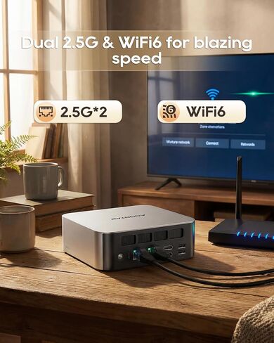AOOSTAR MACO AMD Ryzen 7 6850H Mini PC (Beat 7735HS/7730U/6800H, up to 4.7GHz), 24GB LPDDR5 RAM+ 1TB PCIe4.0 NVMe SSD, 3×M.2 Slots, Dual 2.5G LAN, Dual USB4, OCuLink, 4-Screen 4K Display in Saudi Arabia