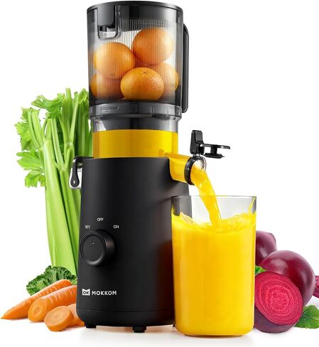 MOKKOM Cold Press Juicer Machine with Large Feed Chute Fit Whole Fruits & Vegetables, 64oz Large Capacity,Slow Masticating Extractor, AC Motor, Easy to Clean, High Yield, BPA-Free Black in Kuwait