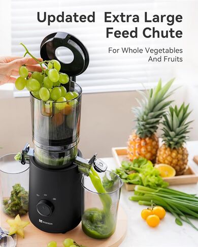 MOKKOM Cold Press Juicer Machine with Large Feed Chute Fit Whole Fruits & Vegetables, 64oz Large Capacity,Slow Masticating Extractor, AC Motor, Easy to Clean, High Yield, BPA-Free Black in Kuwait