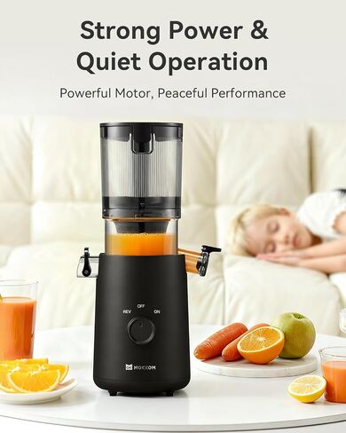 MOKKOM Cold Press Juicer Machine with Large Feed Chute Fit Whole Fruits & Vegetables, 64oz Large Capacity,Slow Masticating Extractor, AC Motor, Easy to Clean, High Yield, BPA-Free Black in Kuwait