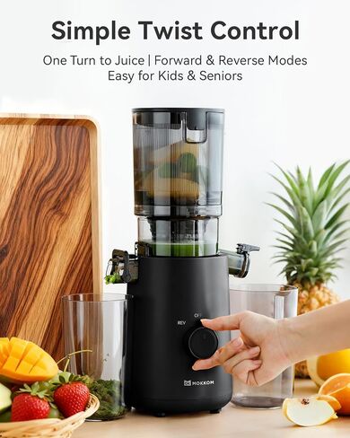 MOKKOM Cold Press Juicer Machine with Large Feed Chute Fit Whole Fruits & Vegetables, 64oz Large Capacity,Slow Masticating Extractor, AC Motor, Easy to Clean, High Yield, BPA-Free Black in Kuwait