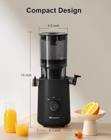 MOKKOM Cold Press Juicer Machine with Large Feed Chute Fit Whole Fruits & Vegetables, 64oz Large Capacity,Slow Masticating Extractor, AC Motor, Easy to Clean, High Yield, BPA-Free Black in Kuwait