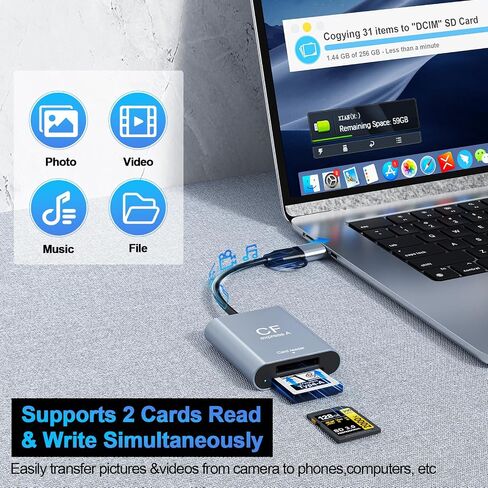 CFexpress Type A & SD Card Reader, USB C 3.2 Gen 2 10Gbps High-Speed Dual Slot, UHS-II/UHS I, Aluminum Alloy Memory Card Reader in Saudi Arabia