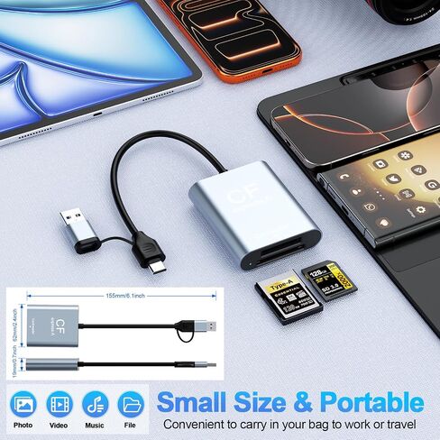 CFexpress Type A & SD Card Reader, USB C 3.2 Gen 2 10Gbps High-Speed Dual Slot, UHS-II/UHS I, Aluminum Alloy Memory Card Reader in Saudi Arabia