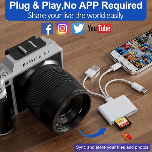 4 in 1 SD Card Reader for iPhone,USB-C/Lightning/USB-A,OTG Adapter,Fast Photo Transfer from Digital Camera SD/TF Card to Phone,SD/Micro SD Card Adapter for iPhone,iPad,Android,USB Flash Drive in Kuwait