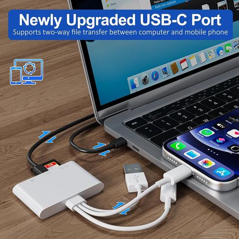 4 in 1 SD Card Reader for iPhone,USB-C/Lightning/USB-A,OTG Adapter,Fast Photo Transfer from Digital Camera SD/TF Card to Phone,SD/Micro SD Card Adapter for iPhone,iPad,Android,USB Flash Drive in Kuwait