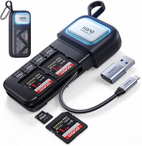 llano High Speed SD/Micro SD 4.0 Card Reader Holder Case, USB 3.2 Gen1 | (5Gbps) 4*SD 8*Micro SD UHS-II Crads Storage, F15 2 in 1 312MB/S Plug&Play for iPhone, Android, MacBook, Laptop, Cameras in Saudi Arabia