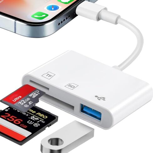 قارئ بطاقات SD لأجهزة iPhone وSD وMicro SD وقارئ بطاقات الذاكرة بفتحات مزدوجة لأجهزة iPad، التوصيل والتشغيل لكاميرا لعبة Trail عارض بطاقة SD، محول بطاقة كاميرا رقمية Trail، لا يتطلب تطبيق in Kuwait
