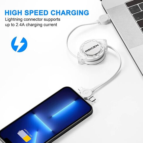 3 in 1 Retractable Multi Charging Cable, 2Pack Multi Fast Charging Cord Retractable Charger Data Sync Cable with iPhone/Type-C/Micro USB Ports for Cell Phones, iPhone Series, Galaxy Series,PS,Tablets | 3 in 1 Retractable Charger Cord with Type C/L/Micro U in Saudi Arabia