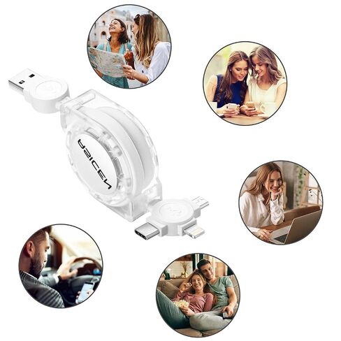 3 in 1 Retractable Multi Charging Cable, 2Pack Multi Fast Charging Cord Retractable Charger Data Sync Cable with iPhone/Type-C/Micro USB Ports for Cell Phones, iPhone Series, Galaxy Series,PS,Tablets | 3 in 1 Retractable Charger Cord with Type C/L/Micro U in Saudi Arabia
