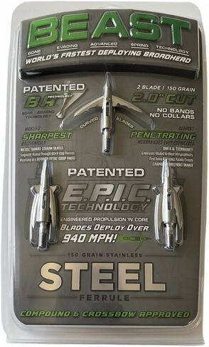 Bowmar Archery Beast Broadheads, World's Fastest Deploying, Sharpest Penetrating Machanicals, 3 Stainless Steel Ferrules, No Practice Tip in Saudi Arabia