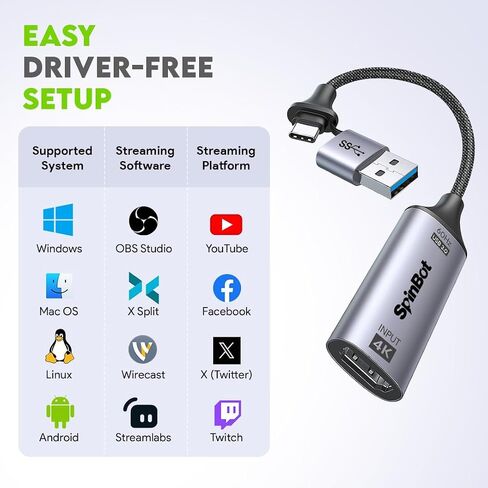 Envisage Full HD Video Capture Card 4K HDMI to USB3.0 1080p/ 60FPS Capture Card for Gaming, Streaming, Broadcast and Video Recording Windows, Mac, Android in Saudi Arabia