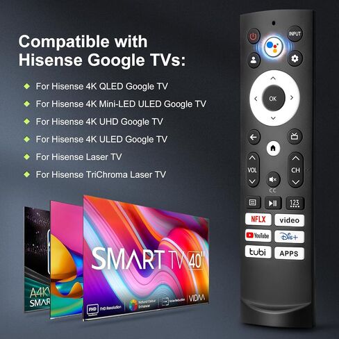 Only for Hisense Google Smart TV Voice Remote Replacement 4K QLED UHD Mini-LED Quantum ULED Series Remotes Control - 1 Year Warranty in Saudi Arabia