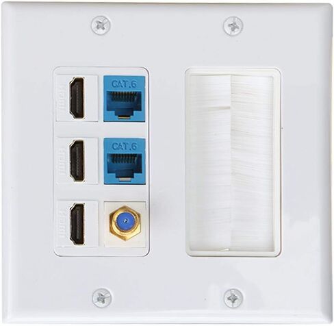 Brush Wall Plate 2gang, PHIZLI 3 HDMI Keystone Cat 6 Keystone Coax Cable TV F Type Wall Plate Female-Female Combination Faceplate | Cable TV F Type Wall Plate Female-Female Combination Faceplate in Saudi Arabia