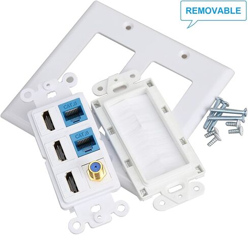 Brush Wall Plate 2gang, PHIZLI 3 HDMI Keystone Cat 6 Keystone Coax Cable TV F Type Wall Plate Female-Female Combination Faceplate | Cable TV F Type Wall Plate Female-Female Combination Faceplate in Saudi Arabia