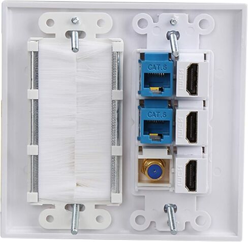 Brush Wall Plate 2gang, PHIZLI 3 HDMI Keystone Cat 6 Keystone Coax Cable TV F Type Wall Plate Female-Female Combination Faceplate | Cable TV F Type Wall Plate Female-Female Combination Faceplate in Saudi Arabia