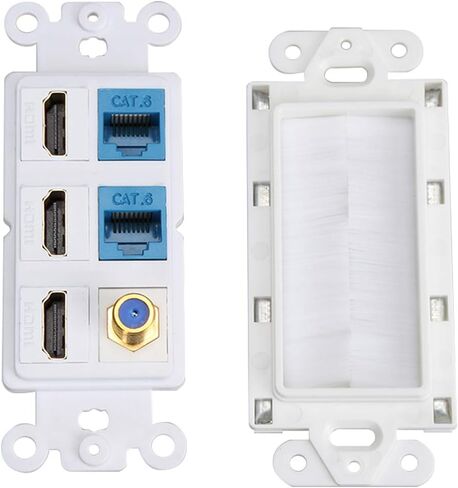 Brush Wall Plate 2gang, PHIZLI 3 HDMI Keystone Cat 6 Keystone Coax Cable TV F Type Wall Plate Female-Female Combination Faceplate | Cable TV F Type Wall Plate Female-Female Combination Faceplate in Saudi Arabia