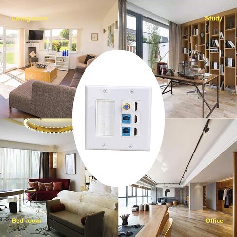 Brush Wall Plate 2gang, PHIZLI 3 HDMI Keystone Cat 6 Keystone Coax Cable TV F Type Wall Plate Female-Female Combination Faceplate | Cable TV F Type Wall Plate Female-Female Combination Faceplate in Saudi Arabia