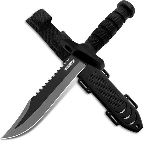 Dispatch Fixed Blade Hunting Knife with Sheath, 12-inch Survival Knives for Men Tactical Bowie Knife with Non-Slip Handle for Bushcraft, Outdoor Camping in Kuwait