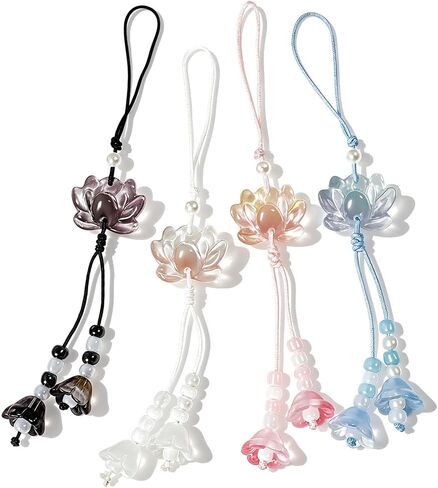 4 Pcs Blooming Flowers Cute Phone Charms Aesthetic Chinese Style Lily Lotus Flower Phone Charm Translucent Gradient Petals Cellphone Charms for Mobile Case Keys Backpack Keychain Camera Pendants Decor in Saudi Arabia