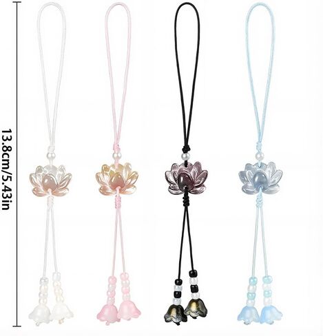 4 Pcs Blooming Flowers Cute Phone Charms Aesthetic Chinese Style Lily Lotus Flower Phone Charm Translucent Gradient Petals Cellphone Charms for Mobile Case Keys Backpack Keychain Camera Pendants Decor in Saudi Arabia