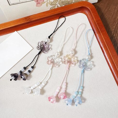 4 Pcs Blooming Flowers Cute Phone Charms Aesthetic Chinese Style Lily Lotus Flower Phone Charm Translucent Gradient Petals Cellphone Charms for Mobile Case Keys Backpack Keychain Camera Pendants Decor in Saudi Arabia