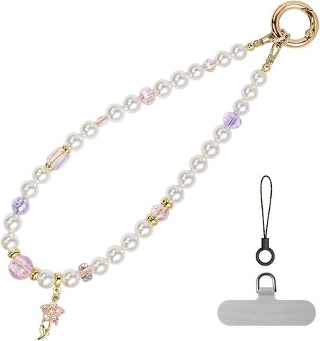 pcgaga Pearl Beaded Phone Charm, Phone Wrist Strap, Handmade Bracelet Straps, Anti-Lost Lanyard Wrist Chain for Airpods Women Girls Gift in Saudi Arabia