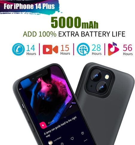 Battery Case for iPhone 14 Plus, 5000mAh Rechargeable Extended Battery Charging Charger Case, Add 100% Extra Juice (6.7 Inches) Black in Kuwait