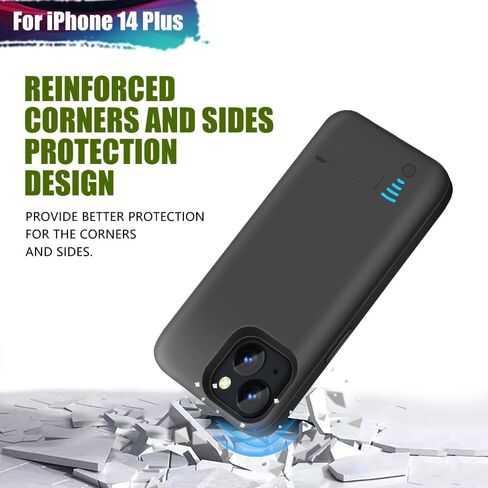 Battery Case for iPhone 14 Plus, 5000mAh Rechargeable Extended Battery Charging Charger Case, Add 100% Extra Juice (6.7 Inches) Black in Kuwait