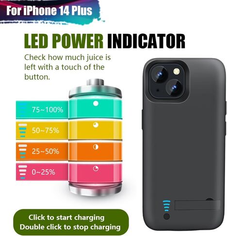 Battery Case for iPhone 14 Plus, 5000mAh Rechargeable Extended Battery Charging Charger Case, Add 100% Extra Juice (6.7 Inches) Black in Kuwait