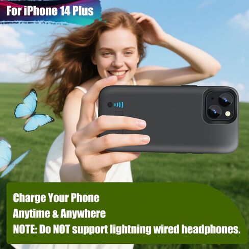 Battery Case for iPhone 14 Plus, 5000mAh Rechargeable Extended Battery Charging Charger Case, Add 100% Extra Juice (6.7 Inches) Black in Kuwait