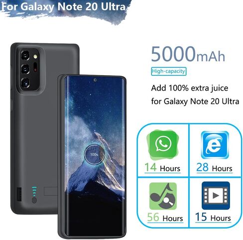 Sitong Battery Case for Samsung Galaxy Note 20 Ultra 5G, 5000mAh Rechargeable Extended Battery Charging Charger Case, Add 100% Extra Juice, Not Compatible with Galaxy S20 Ultra Black in Kuwait
