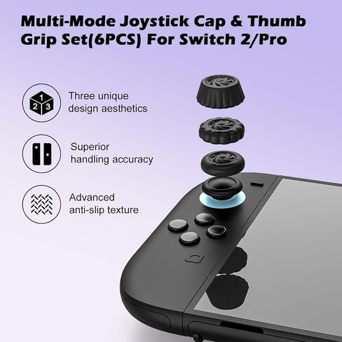 Baoyemes Thumb Grips Set for Nintendo Switch 2/Pro, Anti-Slip Joycon Controller Caps, Ergonomic Design, Enhanced Gaming Grip, Thumb Grip Caps, Switch 2 Joystick Caps, Black, 3 Pairs (6 PCS) in Saudi Arabia