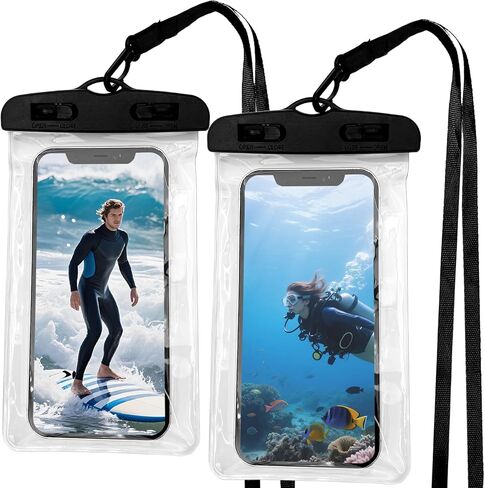 Waterproof Phone Pouch Case [2-Pack] – Easy Lock & Heavy-Duty IPX8 Dry Bag for Cell Phones, for iPhone 16 15 14 13 12 11 Pro Max Plus XS XR, Galaxy S24 S23, 4–7" Devices Black in Saudi Arabia