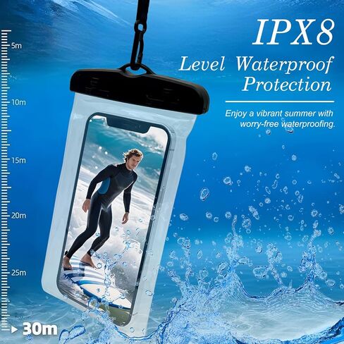 Waterproof Phone Pouch Case [2-Pack] – Easy Lock & Heavy-Duty IPX8 Dry Bag for Cell Phones, for iPhone 16 15 14 13 12 11 Pro Max Plus XS XR, Galaxy S24 S23, 4–7" Devices Black in Saudi Arabia