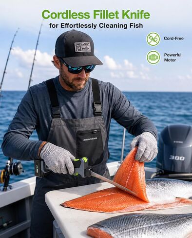TaskStar Cordless Electric Fillet Knife: 12V Rechargeable Filet Knife Kit with 4 Stainless Steel Blades, Non-Slip Grip, Safety Lock, Fish Scaler, Fin Shears for Filleting and Meat Slicing Fish in Saudi Arabia
