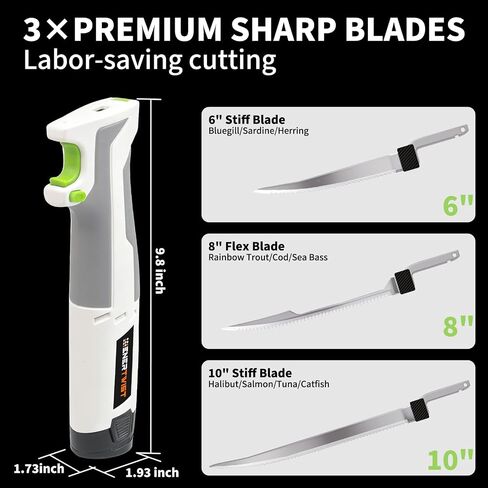 ENERTWIST Electric Cordless Fillet Knife for Fish, 3 Blades 2 Packs Battery | Rechargeable Fishing Knife Ergonomic Non-Slip Handle Portable Carry Case Safety Lock Stainless Steel Blades for Outdoor Home in Saudi Arabia