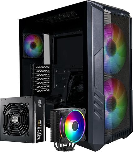 Cooler Master HAF 500 Pro Bundle – PC Case + PSU + CPU Cooler, High Airflow ATX Mid-Tower PC Case with Dual 200mm ARGB Fans + Hyper 212 Halo CPU Air Cooler + MWE 650W Gold Power Supply in Saudi Arabia