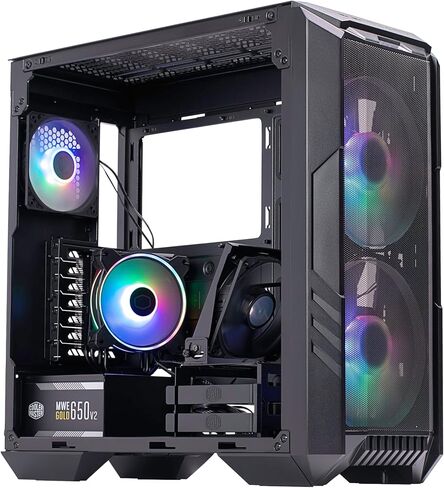Cooler Master HAF 500 Pro Bundle – PC Case + PSU + CPU Cooler, High Airflow ATX Mid-Tower PC Case with Dual 200mm ARGB Fans + Hyper 212 Halo CPU Air Cooler + MWE 650W Gold Power Supply in Saudi Arabia