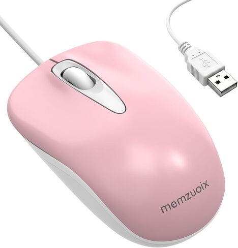 memzuoix Wired Mouse, 1200 DPI Optical Computer Mouse, Ergonomic Ambidextrous Mouse for Laptop PC Desktop, Plug and Play-Soft Pink in Saudi Arabia