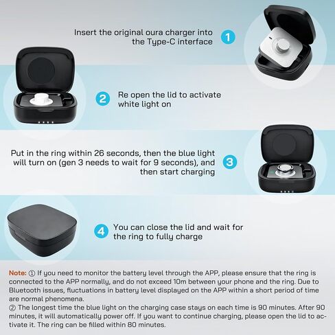 Smart Ring Charging Case for Oura Ring Gen 5, Gen 4, and Gen 3, 1000mAh Portable Travel Charger Station, Fits All-Sized Ring Gen 5 Gen 4 | Gen 3 (Official Charger NOT Included) in Kuwait