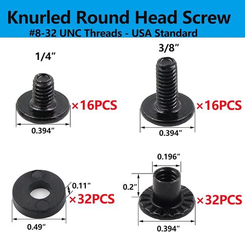 96 Pieces Black Chicago Screws Gun Holster Screws #8-32 x 1/4" & 3/8" for Leather & Kydex Holsters & Clips and Knife Sheaths, with a Cross-Head Screw, Slotted Nut, Rubber Washer. in Saudi Arabia