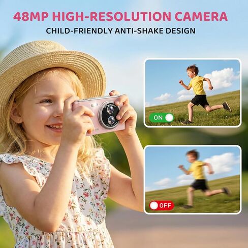 Digital Camera, 48MP FHD 1080P Point and Shoot Camera with 16x Zoom, Anti Shake Autofocus Compact Camera with 32GB Card for Kids, Beginners, Teens, Pink in Kuwait