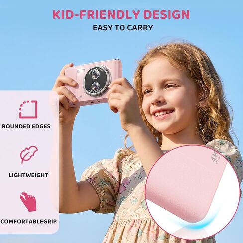 Digital Camera, 48MP FHD 1080P Point and Shoot Camera with 16x Zoom, Anti Shake Autofocus Compact Camera with 32GB Card for Kids, Beginners, Teens, Pink in Kuwait