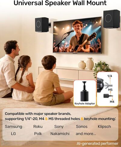 Universal Rear Speaker Wall Mount for Samsung Q990F, Q990D, Roku, 2 Pack | Surround Sound Satellite Speaker Mount Bracket with 1/4"-20 4mm 5mm Thread and Keyhole, 11 lbs Capacity in Saudi Arabia